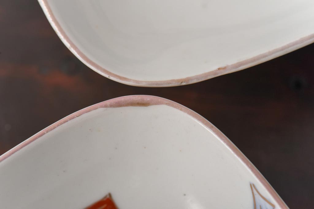 古民具　富永製　水仙図　情緒あふれる角皿5枚セット(小皿、銘々皿、和食器)