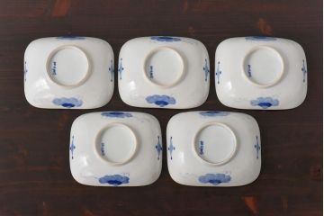 古民具　富永製　水仙図　情緒あふれる角皿5枚セット(小皿、銘々皿、和食器)