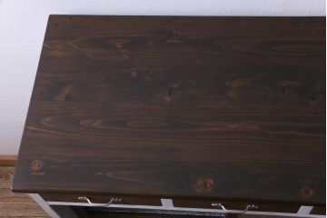 ラフジュ工房オリジナル　ダイヤガラス　古建具リメイク　ノスタルジックな脚付きペイント収納棚(戸棚)