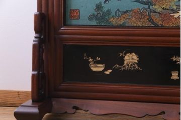 唐木材　九頭馬(馬九行)・竹梅図　表裏異なる意匠が魅力的な衝立(パーテーション、つい立て、間仕切り)(R-034926)