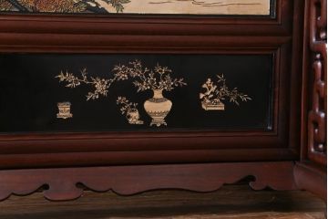 唐木材　九頭馬(馬九行)・竹梅図　表裏異なる意匠が魅力的な衝立(パーテーション、つい立て、間仕切り)(R-034926)