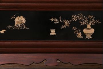 唐木材　九頭馬(馬九行)・竹梅図　表裏異なる意匠が魅力的な衝立(パーテーション、つい立て、間仕切り)(R-034926)