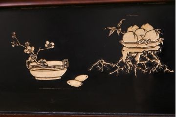唐木材　九頭馬(馬九行)・竹梅図　表裏異なる意匠が魅力的な衝立(パーテーション、つい立て、間仕切り)(R-034926)