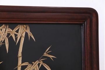 唐木材　九頭馬(馬九行)・竹梅図　表裏異なる意匠が魅力的な衝立(パーテーション、つい立て、間仕切り)(R-034926)