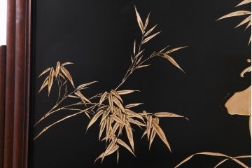 唐木材　九頭馬(馬九行)・竹梅図　表裏異なる意匠が魅力的な衝立(パーテーション、つい立て、間仕切り)(R-034926)
