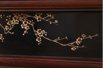 唐木材　九頭馬(馬九行)・竹梅図　表裏異なる意匠が魅力的な衝立(パーテーション、つい立て、間仕切り)(R-034926)