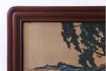 唐木材　九頭馬(馬九行)・竹梅図　表裏異なる意匠が魅力的な衝立(パーテーション、つい立て、間仕切り)(R-034926)