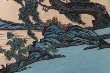 唐木材　九頭馬(馬九行)・竹梅図　表裏異なる意匠が魅力的な衝立(パーテーション、つい立て、間仕切り)(R-034926)