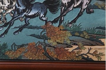 唐木材　九頭馬(馬九行)・竹梅図　表裏異なる意匠が魅力的な衝立(パーテーション、つい立て、間仕切り)(R-034926)