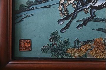 唐木材　九頭馬(馬九行)・竹梅図　表裏異なる意匠が魅力的な衝立(パーテーション、つい立て、間仕切り)(R-034926)