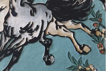 唐木材　九頭馬(馬九行)・竹梅図　表裏異なる意匠が魅力的な衝立(パーテーション、つい立て、間仕切り)(R-034926)