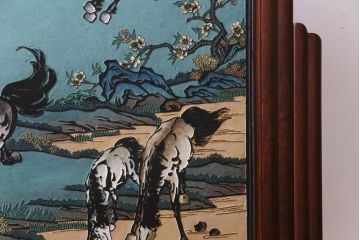 唐木材　九頭馬(馬九行)・竹梅図　表裏異なる意匠が魅力的な衝立(パーテーション、つい立て、間仕切り)(R-034926)