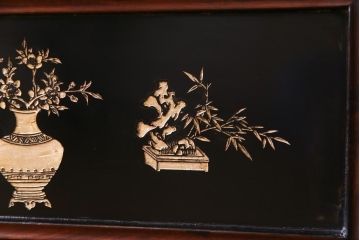 唐木材　九頭馬(馬九行)・竹梅図　表裏異なる意匠が魅力的な衝立(パーテーション、つい立て、間仕切り)(R-034926)