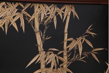 唐木材　九頭馬(馬九行)・竹梅図　表裏異なる意匠が魅力的な衝立(パーテーション、つい立て、間仕切り)(R-034926)