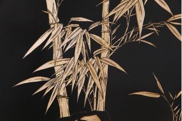 唐木材　九頭馬(馬九行)・竹梅図　表裏異なる意匠が魅力的な衝立(パーテーション、つい立て、間仕切り)(R-034926)