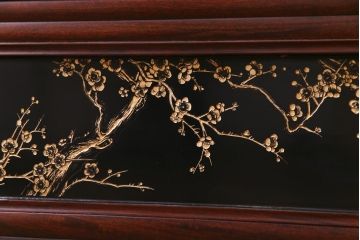 唐木材　九頭馬(馬九行)・竹梅図　表裏異なる意匠が魅力的な衝立(パーテーション、つい立て、間仕切り)(R-034926)