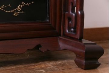 唐木材　九頭馬(馬九行)・竹梅図　表裏異なる意匠が魅力的な衝立(パーテーション、つい立て、間仕切り)(R-034926)