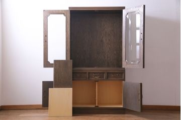 中古　神戸洋家具　永田良介商店　隅モッコ2枚扉　クラシカルな色合いの食器棚(キャビネット、収納棚)(定価約72万円)