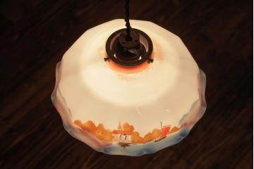 フランスアンティーク　湖のほとりが描かれた絵画のようなペンダントライト(天井照明)