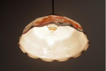 フランスアンティーク　湖のほとりが描かれた絵画のようなペンダントライト(天井照明)