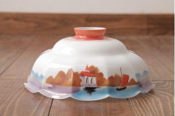 フランスアンティーク　湖のほとりが描かれた絵画のようなペンダントライト(天井照明)