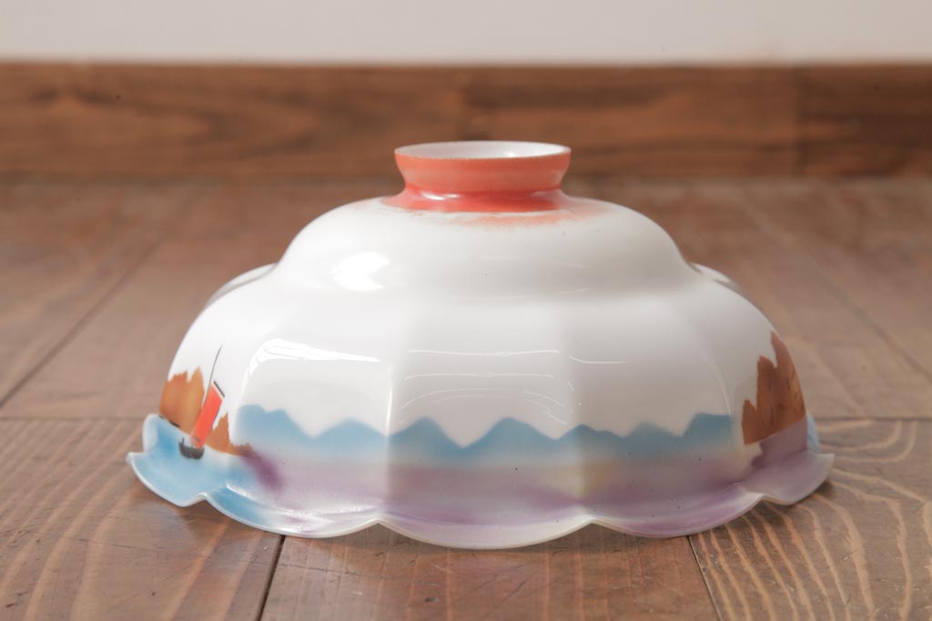 フランスアンティーク　湖のほとりが描かれた絵画のようなペンダントライト(天井照明)