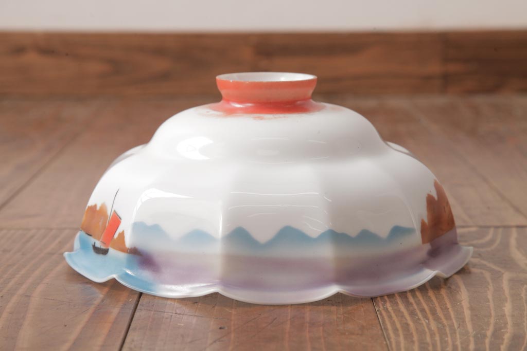 フランスアンティーク　湖のほとりが描かれた絵画のようなペンダントライト(天井照明)