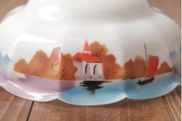 フランスアンティーク　湖のほとりが描かれた絵画のようなペンダントライト(天井照明)