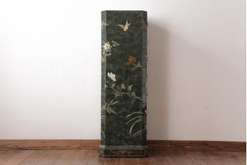 中古　中国家具　花鳥図　芸術的な意匠の縦長チェスト(引き出し、タンス)