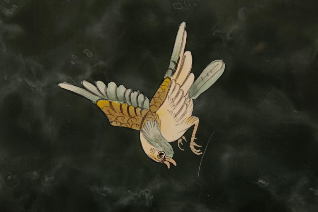 中古　中国家具　花鳥図　芸術的な意匠の縦長チェスト(引き出し、タンス)