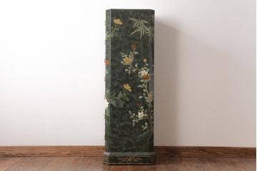 中古　中国家具　花鳥図　芸術的な意匠の縦長チェスト(引き出し、タンス)