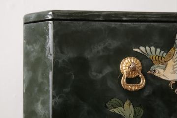 中古　中国家具　花鳥図　芸術的な意匠の縦長チェスト(引き出し、タンス)