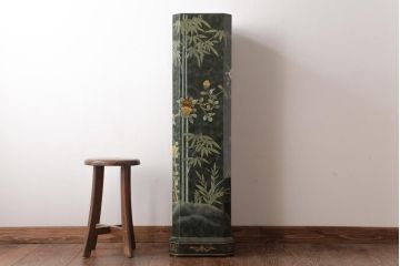 中古　中国家具　花鳥図　芸術的な意匠の縦長チェスト(引き出し、タンス)