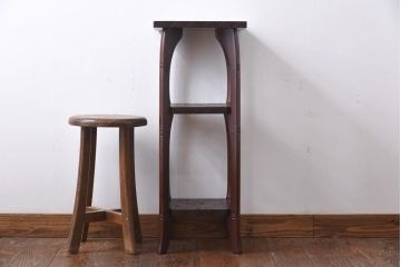 アンティーク雑貨　中古　伝統工芸　日光彫り　大胆な花の彫りが魅力的な飾り棚(花台)(2)