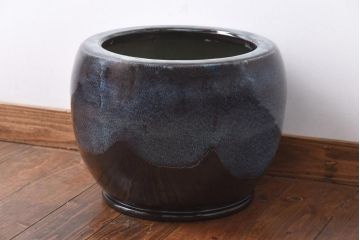 アンティーク雑貨　古民具　独特の模様が魅力的ななまこ火鉢(海鼠釉、瀬戸火鉢)