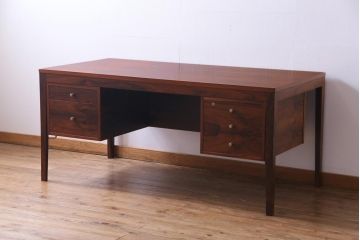ヴィンテージ家具　ビンテージ　希少品!　ローズウッド材　直線的なフォルムが格好良い両袖デスク(机、在宅ワーク、在宅用ワークデスク)