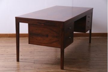 ヴィンテージ家具　ビンテージ　希少品!　ローズウッド材　直線的なフォルムが格好良い両袖デスク(机、在宅ワーク、在宅用ワークデスク)