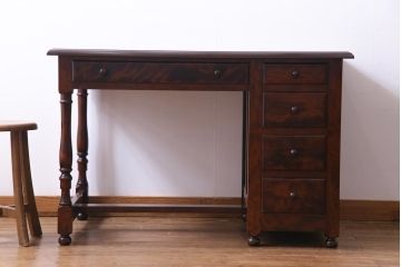 中古　九州民芸家具　上品な雰囲気漂う片袖デスク(机、在宅ワーク、在宅用ワークデスク)(定価約28万円)(1)