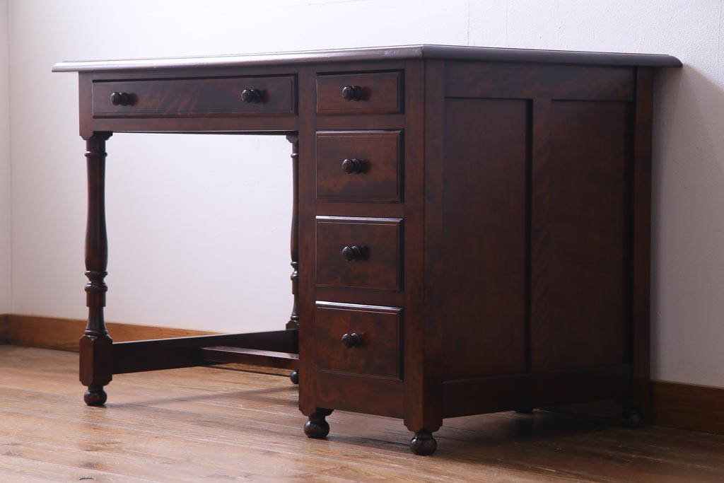 中古　九州民芸家具　上品な雰囲気漂う片袖デスク(机、在宅ワーク、在宅用ワークデスク)(定価約28万円)(1)