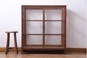 レトロ家具　昭和レトロ　ヒノキ材　シンプルな木枠が味わい深いガラスケース(ショーケース、陳列棚)