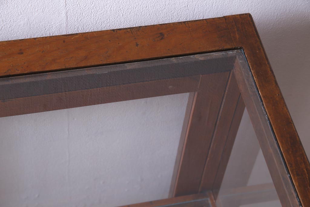 レトロ家具　昭和レトロ　ヒノキ材　シンプルな木枠が味わい深いガラスケース(ショーケース、陳列棚)