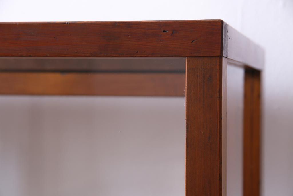 レトロ家具　昭和レトロ　ヒノキ材　シンプルな木枠が味わい深いガラスケース(ショーケース、陳列棚)