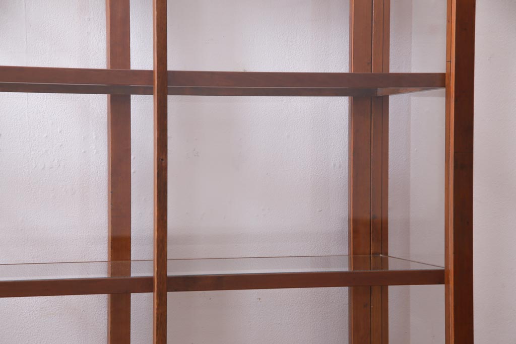 レトロ家具　昭和レトロ　ヒノキ材　シンプルな木枠が味わい深いガラスケース(ショーケース、陳列棚)