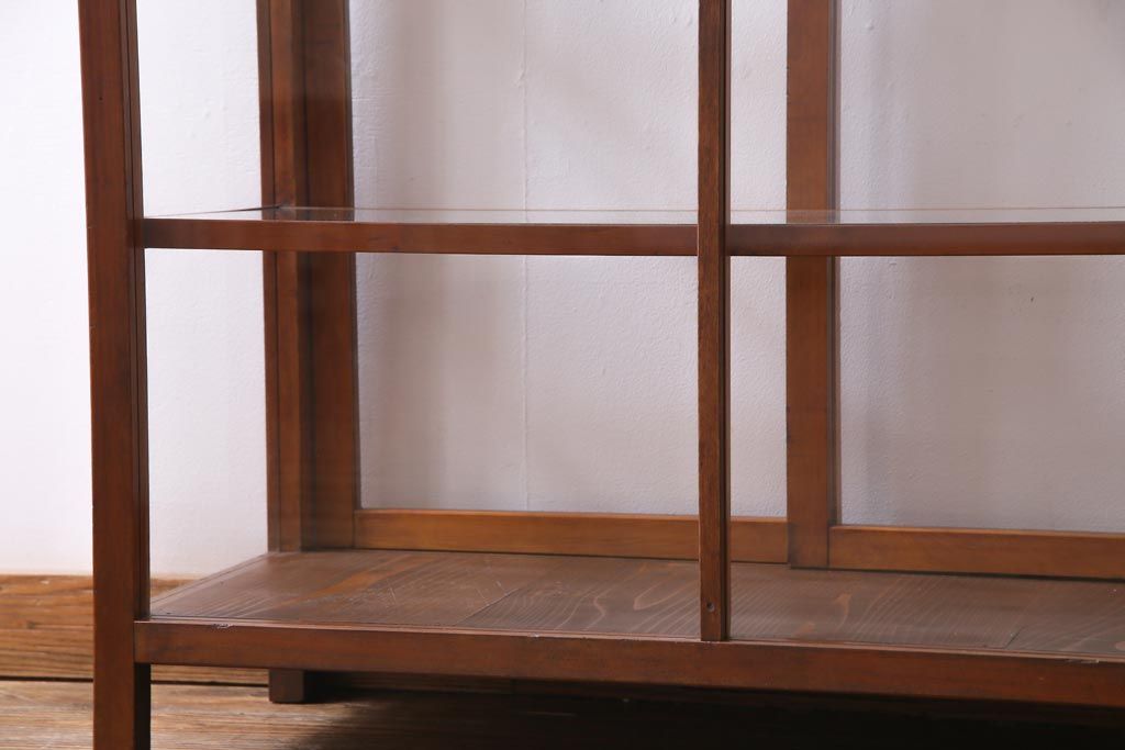 レトロ家具　昭和レトロ　ヒノキ材　シンプルな木枠が味わい深いガラスケース(ショーケース、陳列棚)