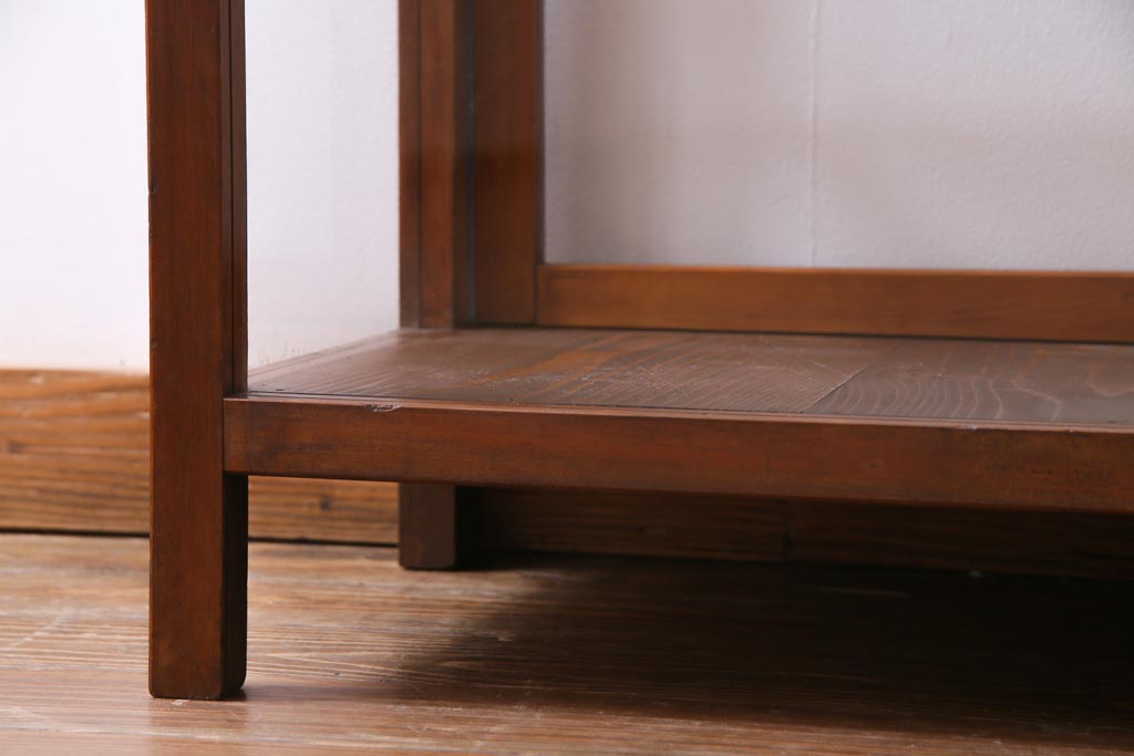 レトロ家具　昭和レトロ　ヒノキ材　シンプルな木枠が味わい深いガラスケース(ショーケース、陳列棚)