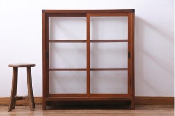 レトロ家具　昭和レトロ　ヒノキ材　シンプルな木枠が味わい深いガラスケース(ショーケース、陳列棚)