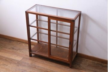 レトロ家具　昭和レトロ　ヒノキ材　シンプルな木枠が味わい深いガラスケース(ショーケース、陳列棚)