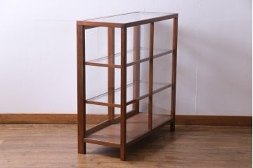 レトロ家具　昭和レトロ　ヒノキ材　シンプルな木枠が味わい深いガラスケース(ショーケース、陳列棚)