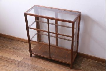 レトロ家具　昭和レトロ　ヒノキ材　シンプルな木枠が味わい深いガラスケース(ショーケース、陳列棚)