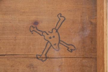 アンティーク家具　フランスアンティーク　パイン材　使い込まれた風格の漂うキャスター付きテーブル(デスク、在宅ワーク、在宅用カフェテーブル)